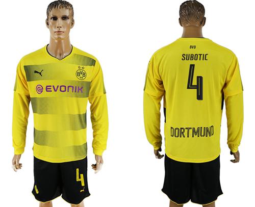 Dortmund #4 Subotic Home Long Sleeves Soccer Club Jersey - Click Image to Close